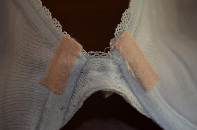 Viola, two repaired areas! Not the best-matched repairs, but no one can see this when you're wearing it. Photo: Patricia Vollmer.