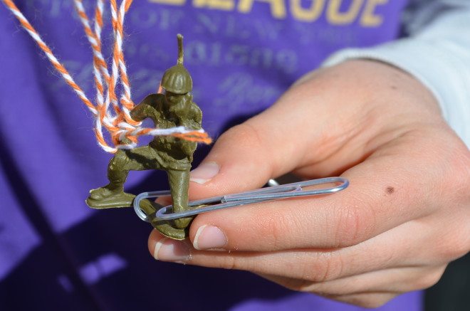 We chose to use an action figure as the first weight. The experiment will prompt your student to add additional weight and discuss the impacts. Image: Patricia Vollmer.