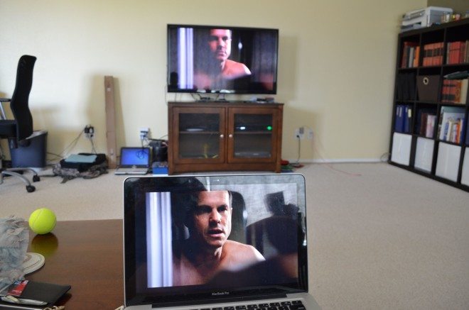 Bill Hendrickson is contemplating taking his Viagra through my Apple TV. I'm trying out Apple TV's mirror capability, so we can watch Amazon Prime video on our TV complete with audio! As cool as this is, are we ready to cut the cable? Photo: Patricia Vollmer