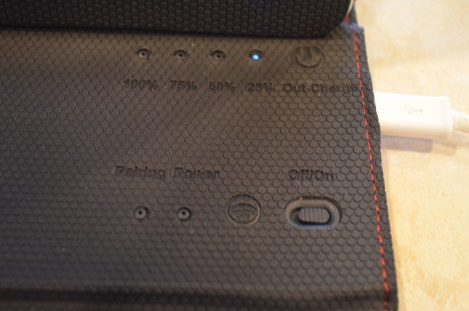 The control panel will show you the charge remaining on the top row, and controls the Bluetooth features on the bottom row. Photo: Patricia Vollmer.