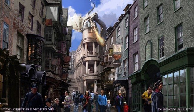Looking down Diagon Alley toward Gringotts. Image: Universal