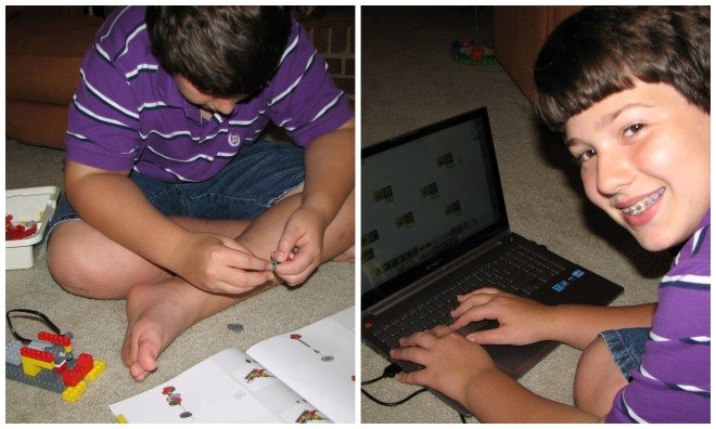 Joey building and programming the Lego Education WeDo Drumming Monkey Photos: Maryann Goldman