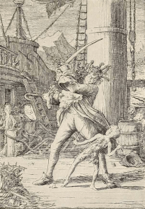 Captain Hook as pictured in an illustration from Barrie's Peter and Wendy circa 1912. Public Domain.