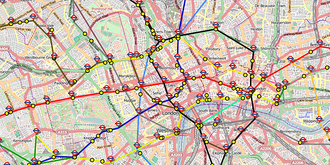 Map of London Showing "Live" Positions of Underground Trains © Matthew Somerville