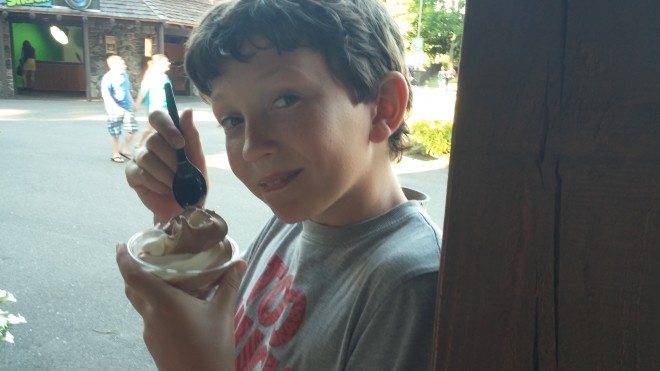 GeekMom Judy's nephew, Soul, enjoying an amusement park ice cream cone.  Photo: Judy Berna