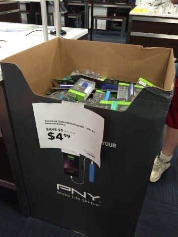 The box of portable chargers.  photo by Corrina Lawson