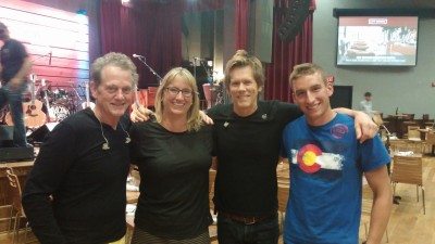 GeekMom Judy with her son,  and Michael and Kevin Bacon    Photo: Judy Berna