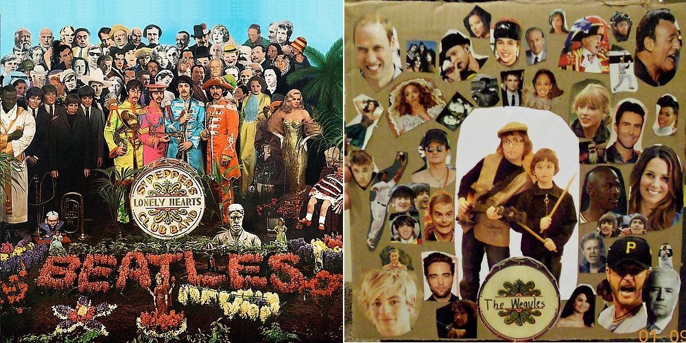 Original and homemade album covers, side by side