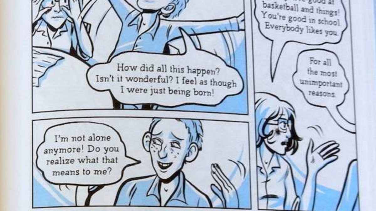 Panels from Hope Larson's graphic novel adaptation of A Wrinkle In Time