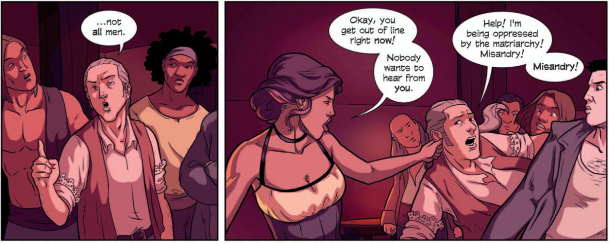 Sunshine takes a man out of line for saying "not all men." 