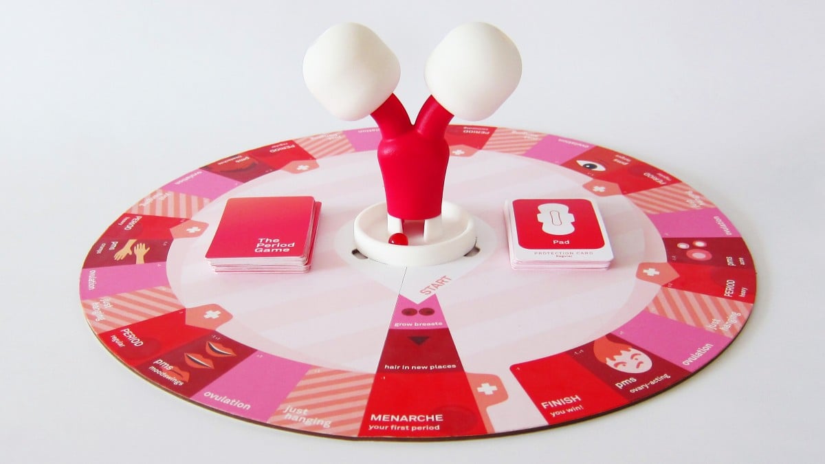 red and white game board for The Period Game