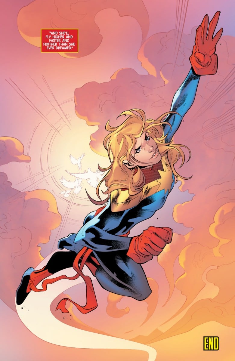 Splash page of Carol flying into the sky