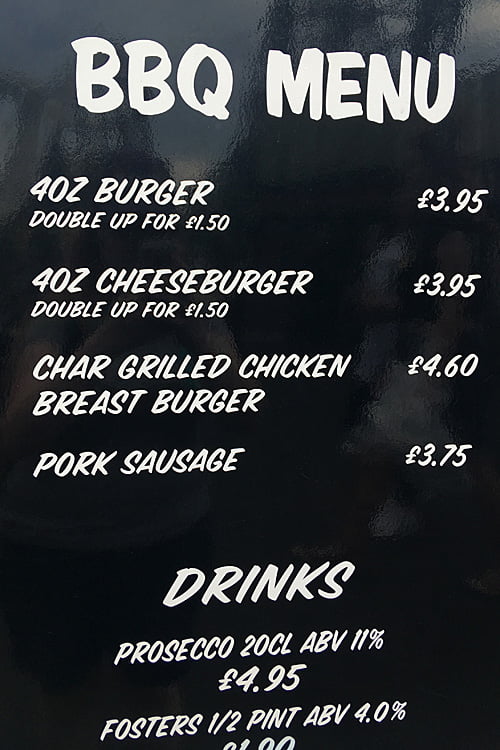 A Typical Dining Menu at Blackpool Pleasure Beach, Image: Sophie Brown