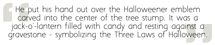 Fisher examines the Halloweener emblem, Image Sophie Brown