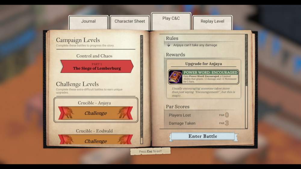 Wintermoor C&C table levels