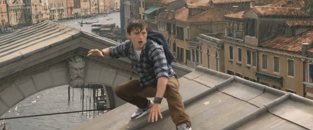 Image of Peter Parker atop Rialto Bridge in Venice, Italy