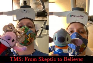 Person undergoing TMS treatments