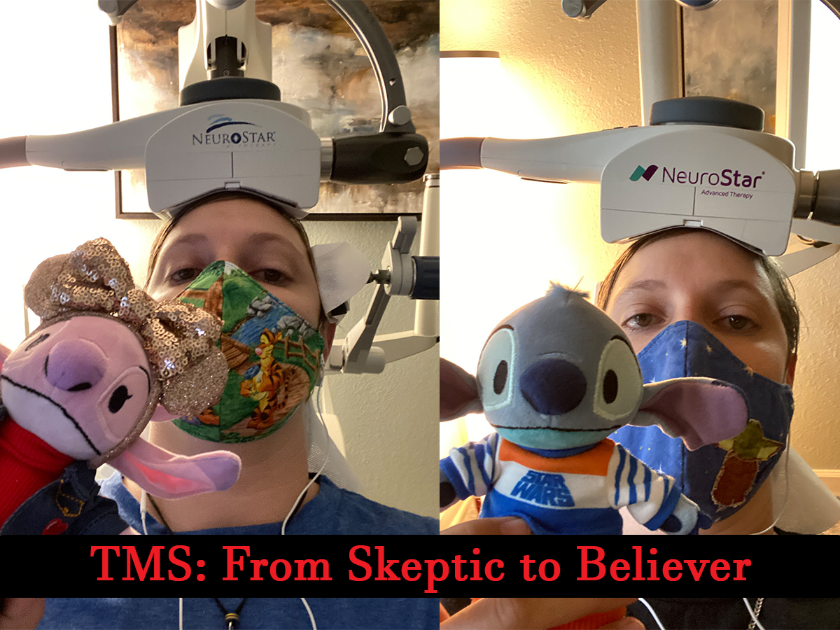 Person undergoing TMS treatments