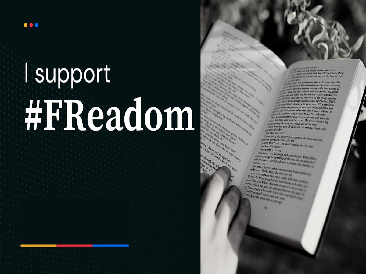 "I support #FReadom" with a picture of an open book